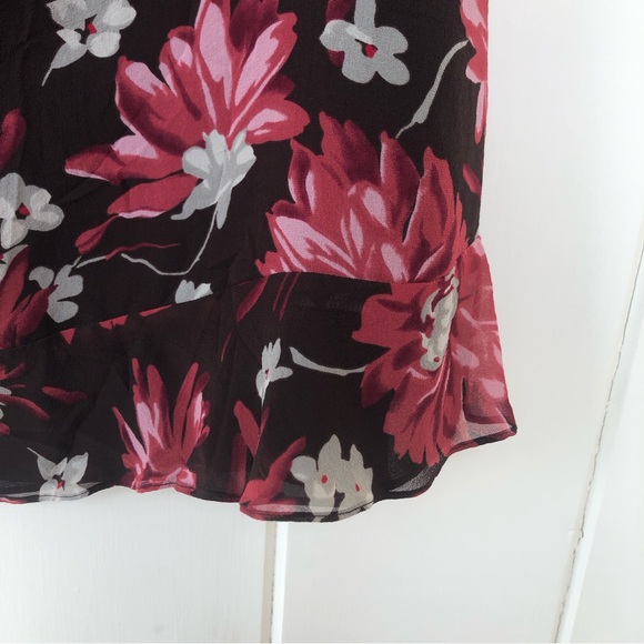 ANN TAYLOR Brown, Rose Pink Floral Silk Midi Skirt - Picture 11 of 11